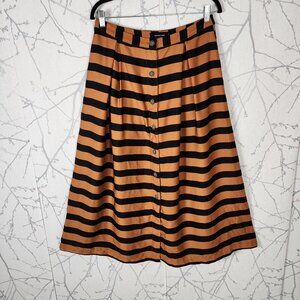 Who What Wear Orange Black Stripe Button Up Pleated Midi Skirt